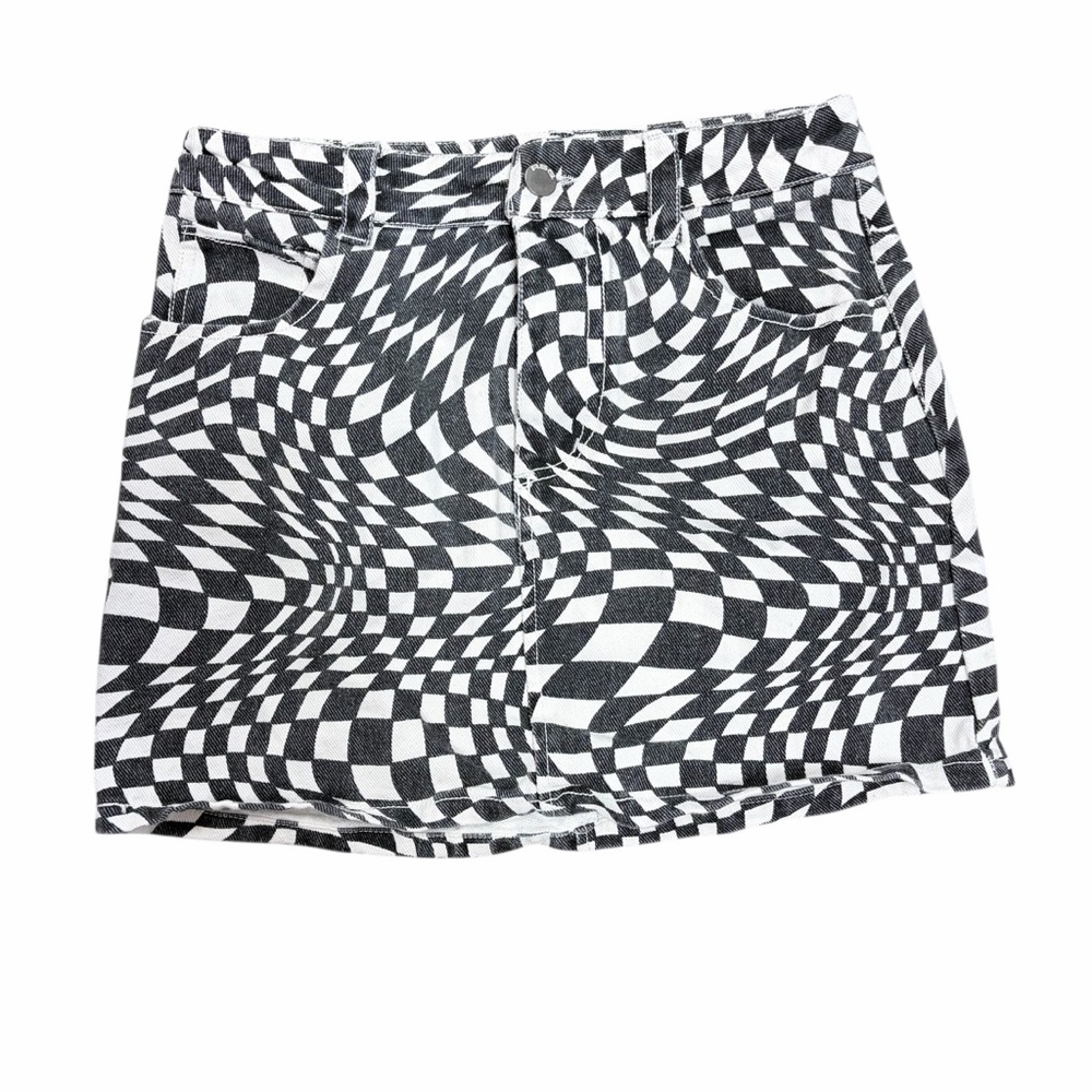 RSQ Denim Black and White Checkered Skirt - XS